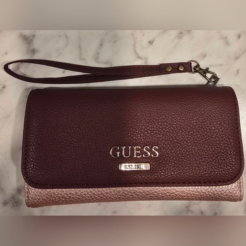 Guess Burgundy and Pink Clutch Wristlet